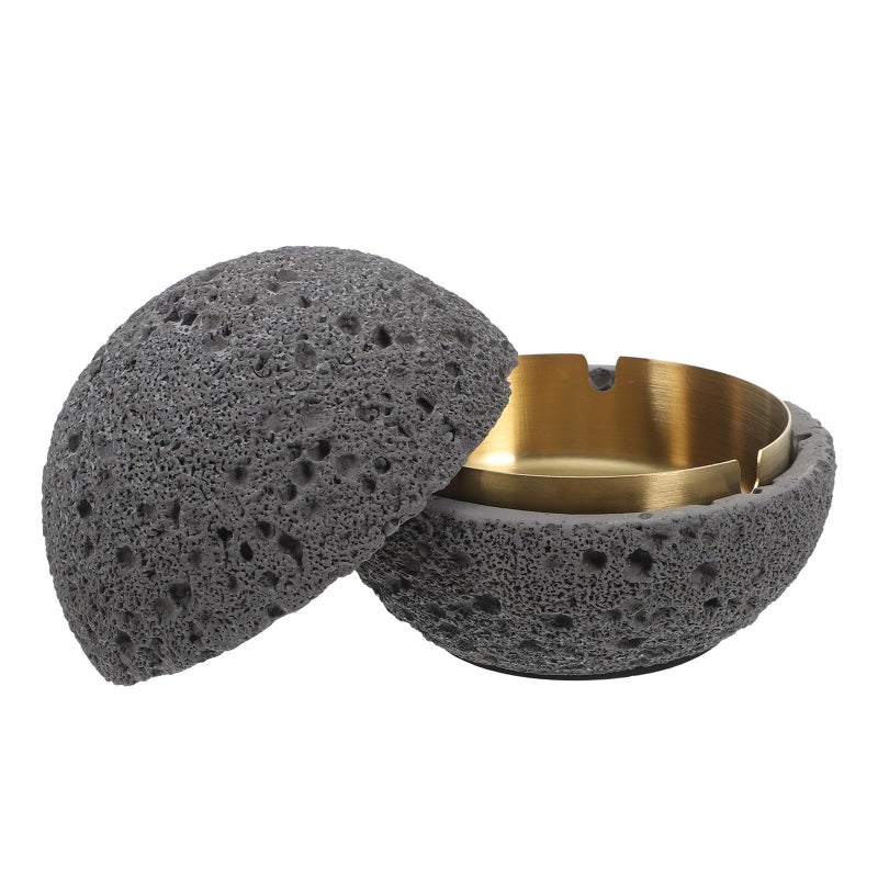 Metal Ashtray with Lid Large Round Tabletop Trash Bin Vintage for Home - Image 2