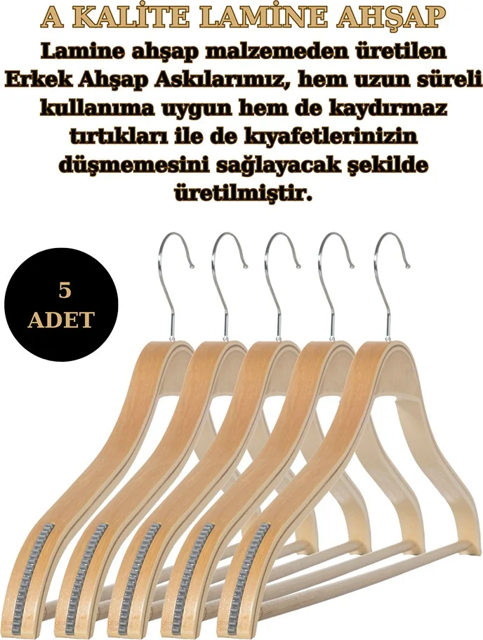 İstanbul Manken Istanbul Mannequin 5 Pieces A-Quality Laminated Men's Jacket Hanger Shirt Hanger T-Shirt Hanger Wooden Hanger Clothes Hanger