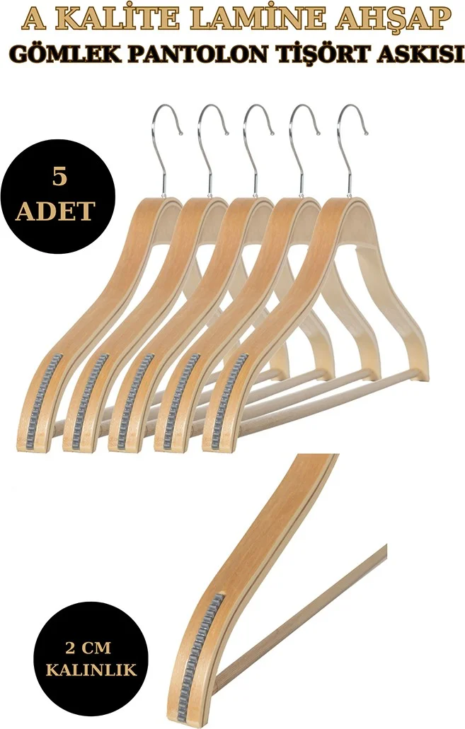 İstanbul Manken Istanbul Mannequin 5 Pieces A-Quality Laminated Men's Jacket Hanger Shirt Hanger T-Shirt Hanger Wooden Hanger Clothes Hanger