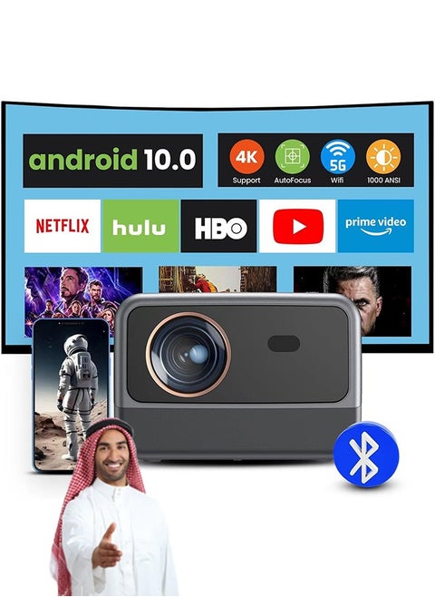 4K Projector with 5G WiFi and Bluetooth 5.3, 1000ANSI Movie Projector, Native 1080P Full HD Video Projector, Auto Keystone Correction home theater H10[Android/Auto focus]