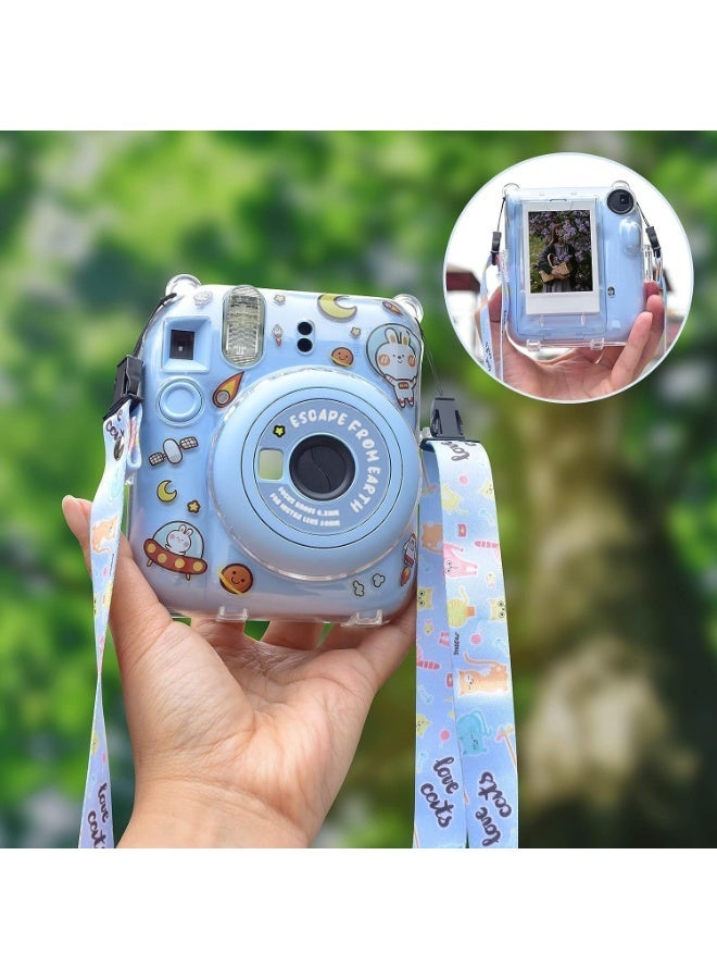 Aputue Instax Mini 12 Clear Case, Shoulder Strap and Beautiful DIY Camera Sticker, Case for Mini 12 Instant Camera with Back Photos Pocket, Adjustable Hard PVC Protective Case (Blue), Transparent - Image 4