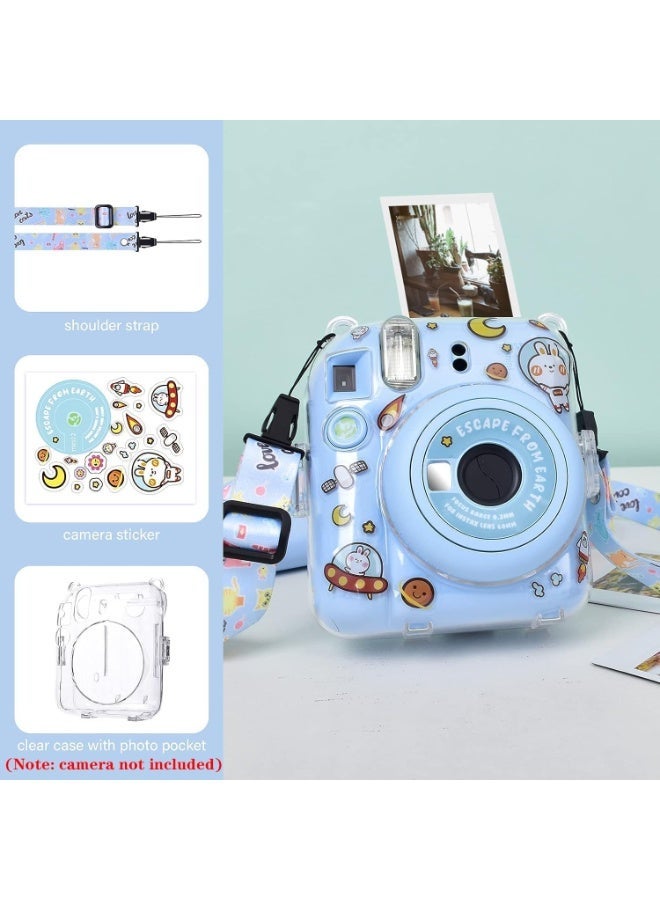 Aputue Instax Mini 12 Clear Case, Shoulder Strap and Beautiful DIY Camera Sticker, Case for Mini 12 Instant Camera with Back Photos Pocket, Adjustable Hard PVC Protective Case (Blue), Transparent - Image 5