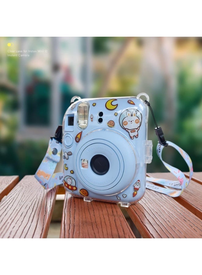 Aputue Instax Mini 12 Clear Case, Shoulder Strap and Beautiful DIY Camera Sticker, Case for Mini 12 Instant Camera with Back Photos Pocket, Adjustable Hard PVC Protective Case (Blue), Transparent - Image 3