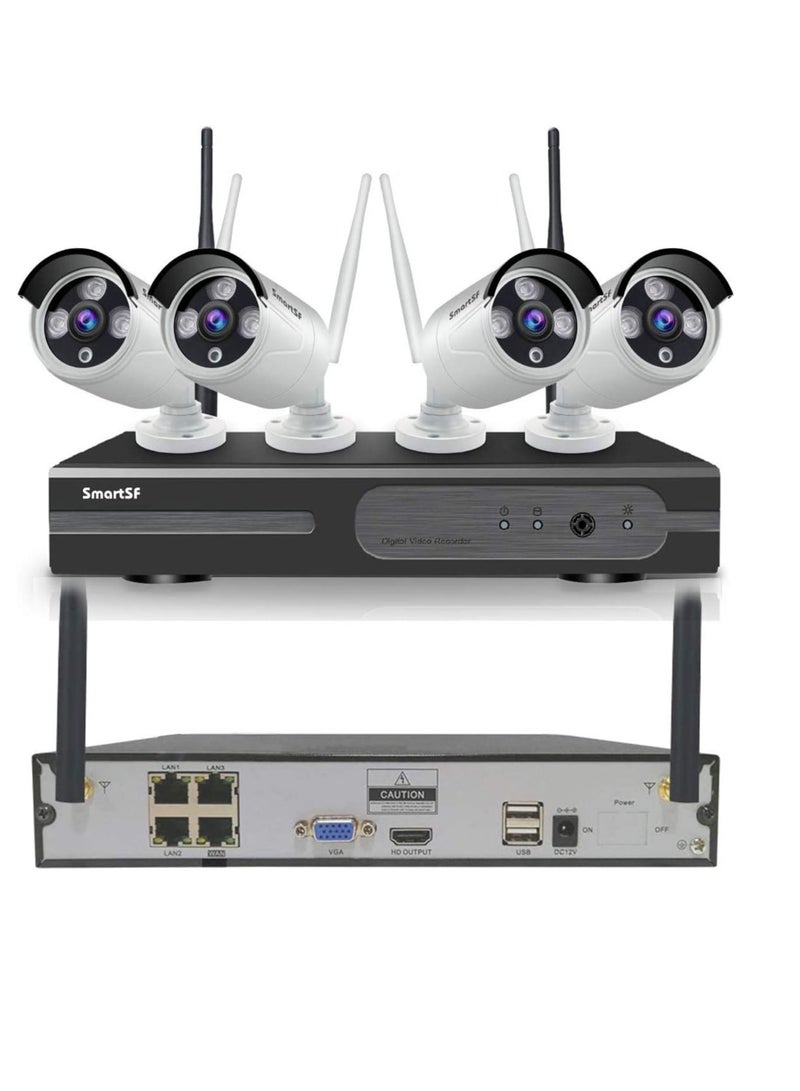كاميرا مراقبة لاسلكية سمارت اس اف بدقة 1080 بيكسل 4 قنوات وواي فاي وشبكة فيديو، 4 كاميرات بخاصية التوصيل والتشغيل، وخاصية الكشف عن الحركة والرؤية الليلية والتحكم عن بعد ومقاومة للماء بتصنيف IP66 - Image 1