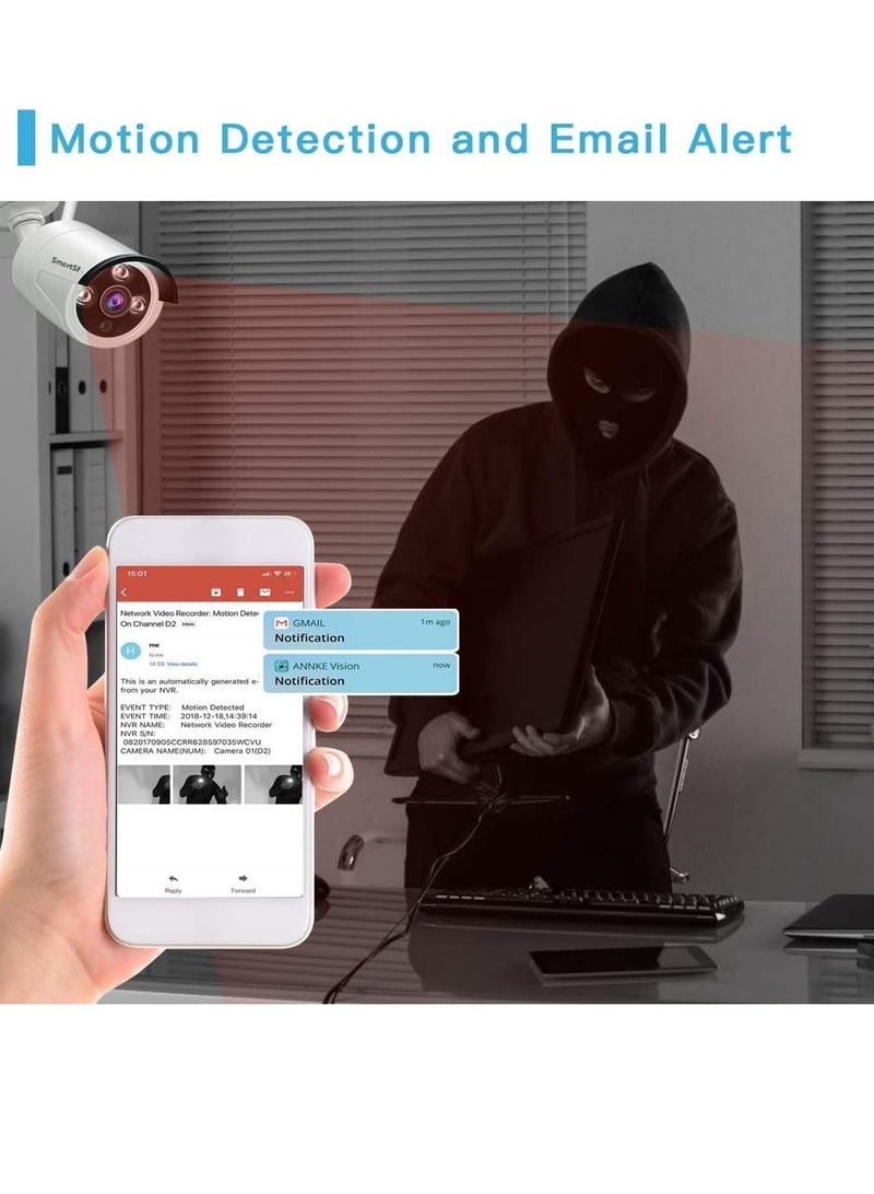 كاميرا مراقبة لاسلكية سمارت اس اف بدقة 1080 بيكسل 4 قنوات وواي فاي وشبكة فيديو، 4 كاميرات بخاصية التوصيل والتشغيل، وخاصية الكشف عن الحركة والرؤية الليلية والتحكم عن بعد ومقاومة للماء بتصنيف IP66 - Image 4