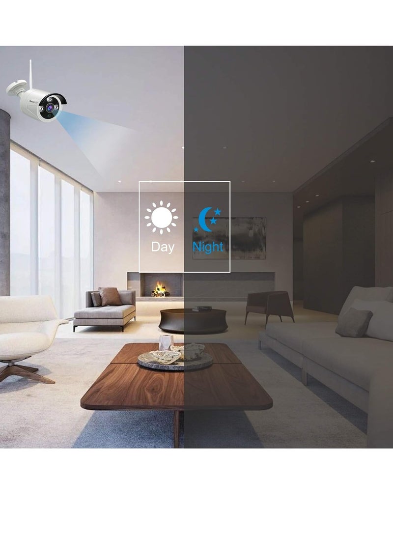 كاميرا مراقبة لاسلكية سمارت اس اف بدقة 1080 بيكسل 4 قنوات وواي فاي وشبكة فيديو، 4 كاميرات بخاصية التوصيل والتشغيل، وخاصية الكشف عن الحركة والرؤية الليلية والتحكم عن بعد ومقاومة للماء بتصنيف IP66 - Image 5