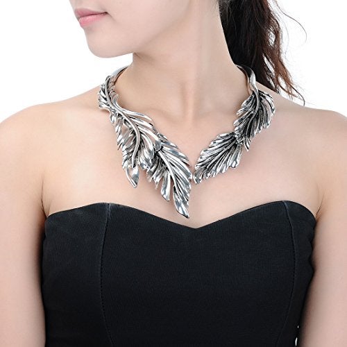 Jerollin Silver Leaf Choker Collar Stainless Steel Statement Necklace Open Choker Bib Necklace African Jewelry - Image 2