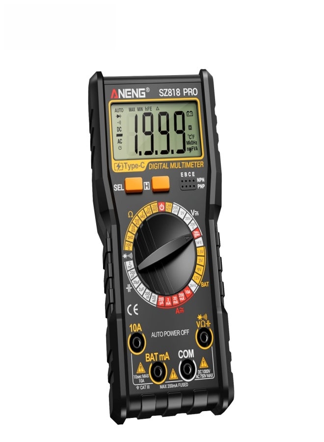 ANENG SZ818 PRO Rechargeable Digital Multimeter - Professional AC/DC Voltage Tester with NCV, Ammeter, Voltmeter Functions - Tests hFE Triode, Capacitor - Electrical Testing Tool - Image 2