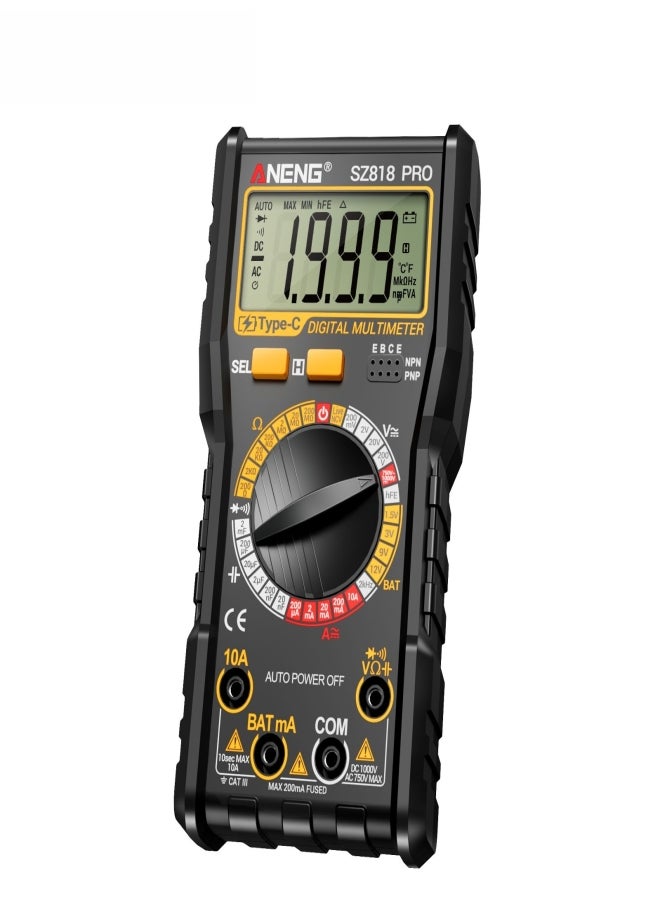 ANENG SZ818 PRO Rechargeable Digital Multimeter - Professional AC/DC Voltage Tester with NCV, Ammeter, Voltmeter Functions - Tests hFE Triode, Capacitor - Electrical Testing Tool - Image 4