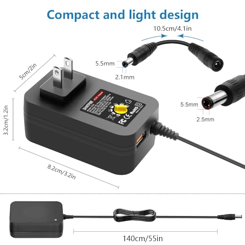 SHNITPWR 36W Adjustable Power Supply DC 6V~24V Universal Power Adapter 6V 9V 12V 15V 18V 20V 24V Variable Power Supply with 5V 2A USB Port AC/DC adapter Multi-Voltage 100~240V AC to DC Power Converter - Image 3