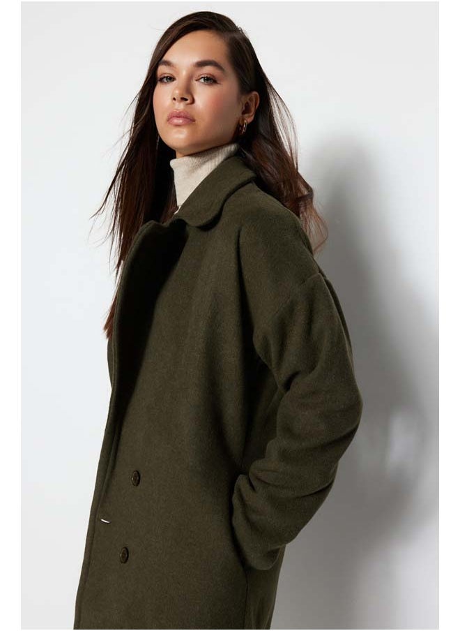 trendyol Khaki Oversize Wide Cut Long Wool Cachet Coat TWOAW21KB0038  - Image 4