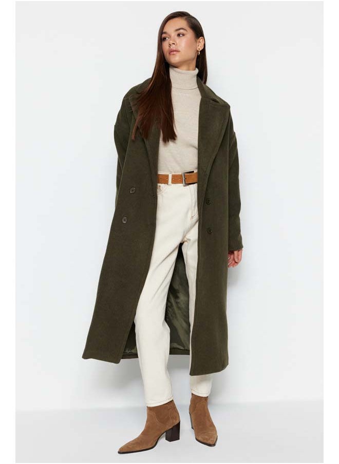 trendyol Khaki Oversize Wide Cut Long Wool Cachet Coat TWOAW21KB0038  - Image 2