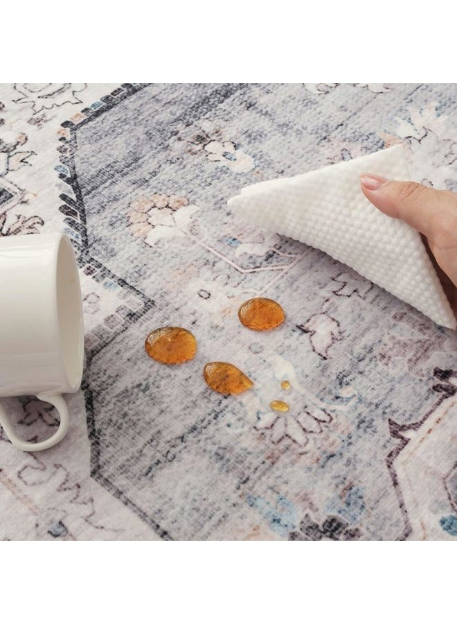 Rugcomf Vintage Medallion Kitchen Rugs Non Slip Washable 2'7"x8' - Low Pile Runner Rug, Boho Carpet for Hallways, Laundry, Bedroom, Bathroom - Grey and White - Image 5