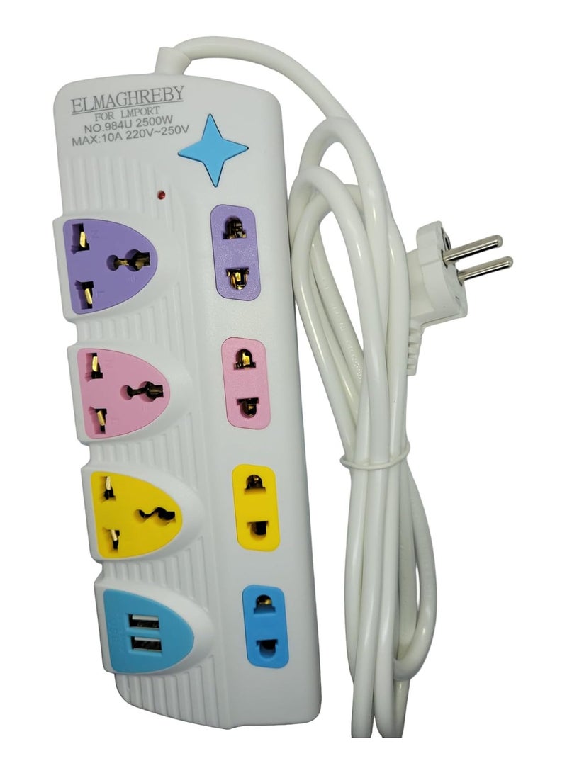 Power Plug and Connector - 7 outlets with 2 multi-colored USB ports - Image 2