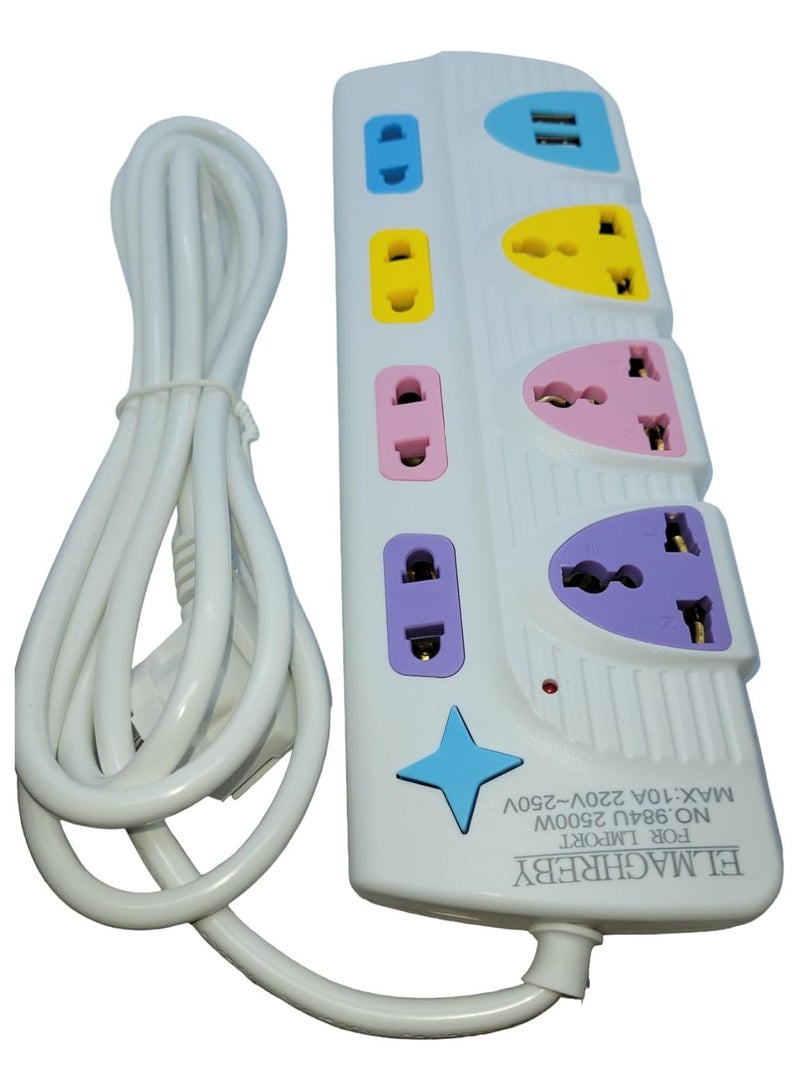Power Plug and Connector - 7 outlets with 2 multi-colored USB ports - Image 1