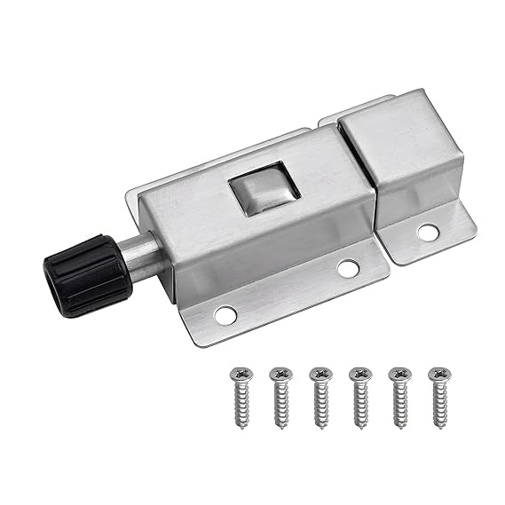 EDBIRET EDBIRET Stainless Steel RingPull SpringLoaded Auto Sliding Latch AntiCollision Door Lock for Safety Door Barrel Bolt 1 pc Silver  - Image 1