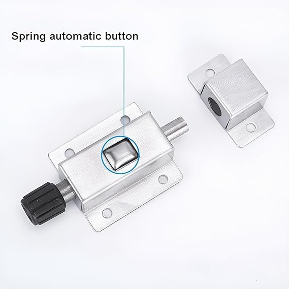 EDBIRET EDBIRET Stainless Steel RingPull SpringLoaded Auto Sliding Latch AntiCollision Door Lock for Safety Door Barrel Bolt 1 pc Silver  - Image 3