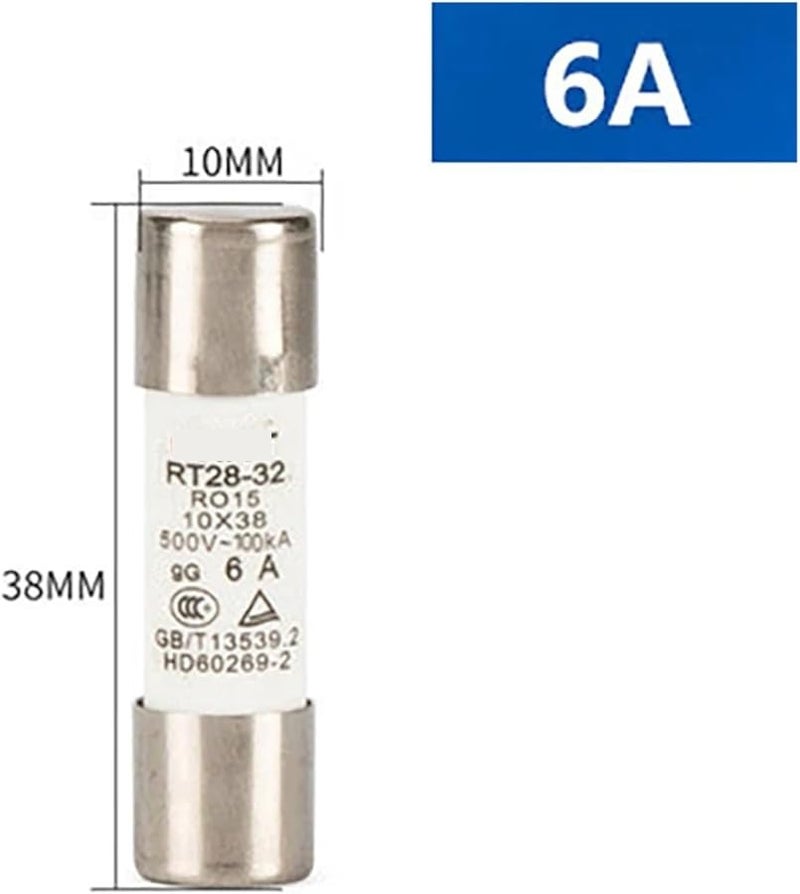 6A 10x38mm DC PV Solar Fuse 500V Silver Metal Alloy for Power System Protection - Image 3