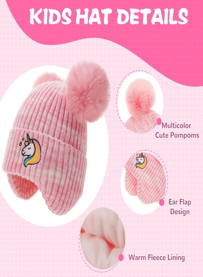 FENELY 3Pcs Kids Winter Beanie Hat Scarf Gloves Set, Children Knit Warm Ear Cap with 2 Pompoms+Fleece Lined Gloves+Neck Warmer for Boys Girls 3-10 Years - Image 2