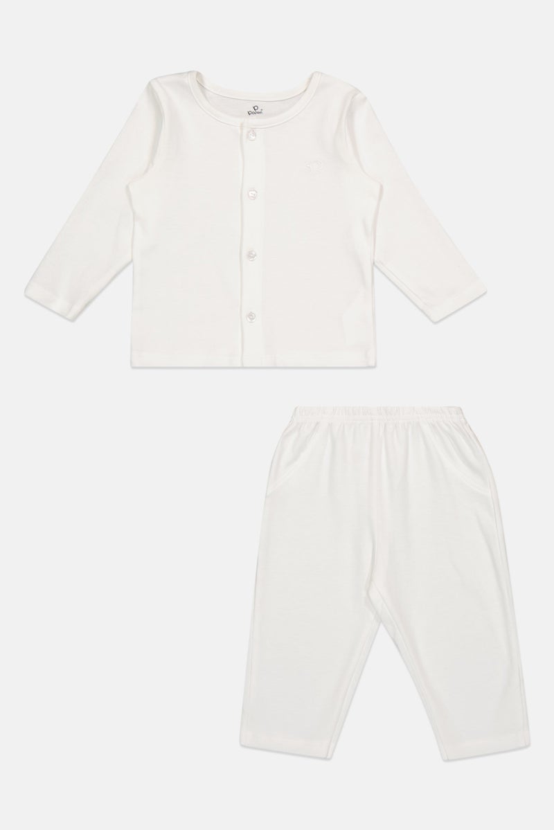 POPEES Toddlers Girl 2 Pieces Embroidered Logo Top With Bottom Set, White - Image 2
