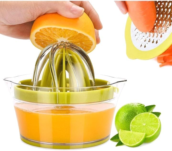 Lavish Manual Citrus 4-in-1 Juicer Set with Measuring Cup, Stainless Steel Grater – 12oz Transparent Hand Juicer for Lemon, Orange & Kitchen Use - Image 1