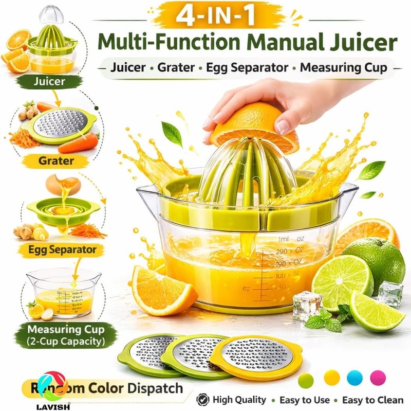 Lavish Manual Citrus 4-in-1 Juicer Set with Measuring Cup, Stainless Steel Grater – 12oz Transparent Hand Juicer for Lemon, Orange & Kitchen Use - Image 5