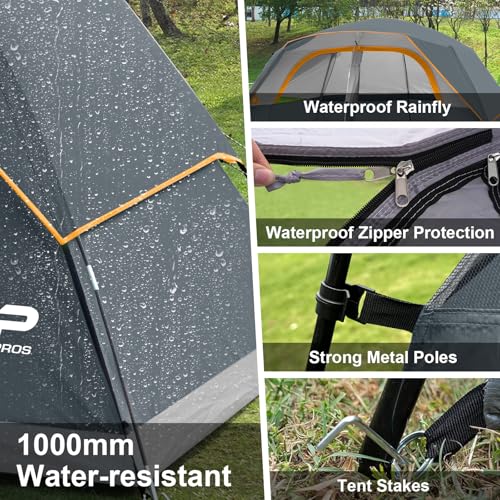 CAMPROS CP Tent 8 Person Camping Tents, Waterproof Windproof Family Dome Tent with Rainfly, Large Mesh Windows, Wider Door, Easy Setup, Portable with Carry Bag (Gray) - Image 3