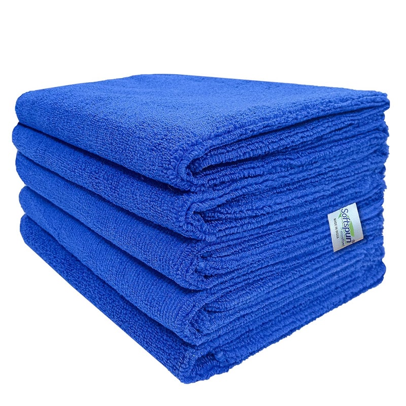 Softspun Microfiber Cloth 5pcs 40x60cms 340GSM Blue Super Soft Absorbent Cleaning Towels Cleans Polishes Everything in Your Home - Image 1