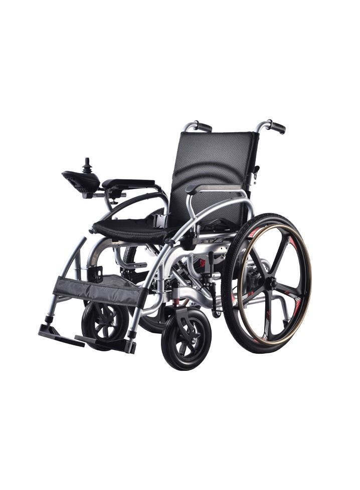Portable Folding Electric Wheelchair 24inch Magnesium Alloy Rear Wheel Front Wheel With Shock Absorption Electric Wheelchair for Adults Electric Wheelchair for The Elderly