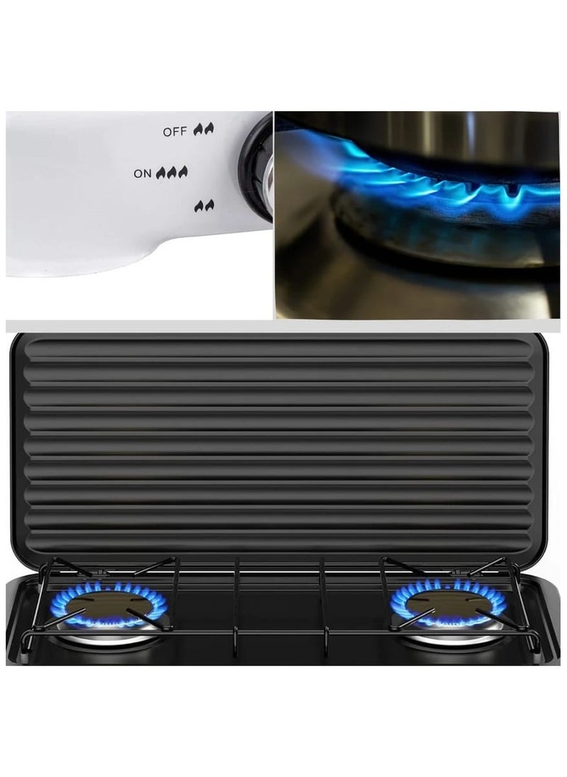 Generic - Portable 2 Burner Gas Stove with Cover for Outdoor Camping & Garden Party Cooking Stove, Propane Gas Cooker with Windshield for BBQ, Tailgating, Picnic, and Outdoor Events - Image 1