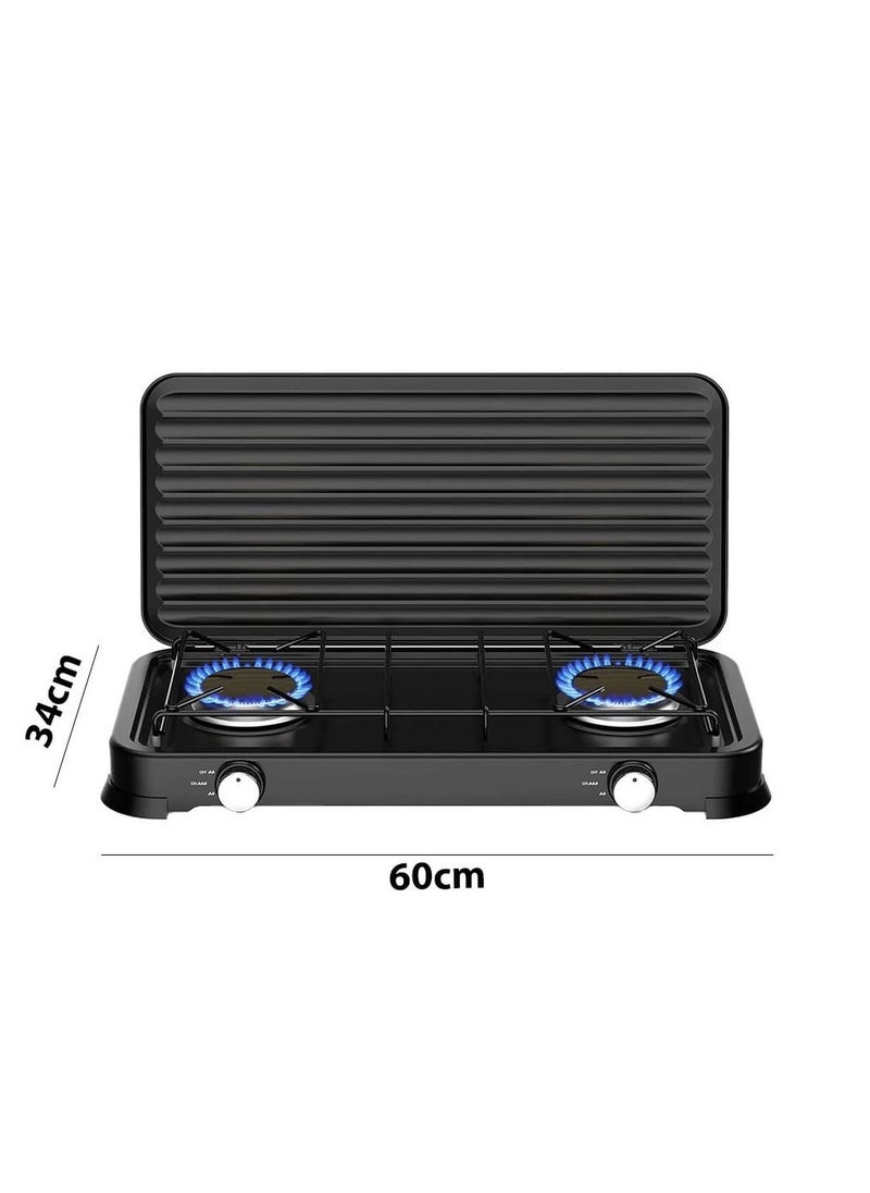Generic - Portable 2 Burner Gas Stove with Cover for Outdoor Camping & Garden Party Cooking Stove, Propane Gas Cooker with Windshield for BBQ, Tailgating, Picnic, and Outdoor Events - Image 1