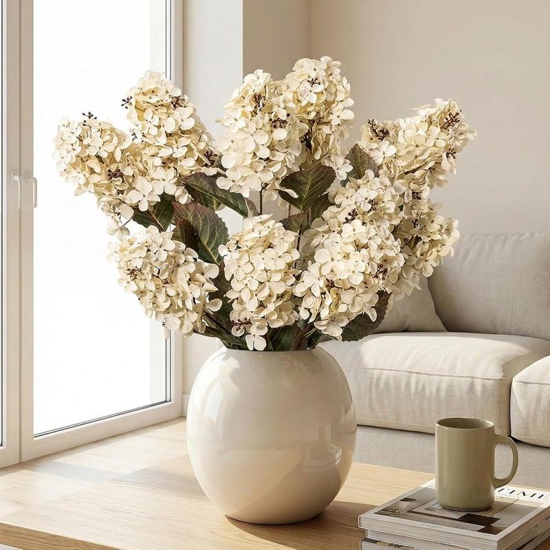 Ttranewsoo Hydrangea Artificial Flowers,Fall Hydrangeas Artificial Flowers, Fake Fall Dried Hydrangea Decoration,Faux Silk Flower with Stems Winter Decor Without Vase（Cream White 8PCS - Image 4