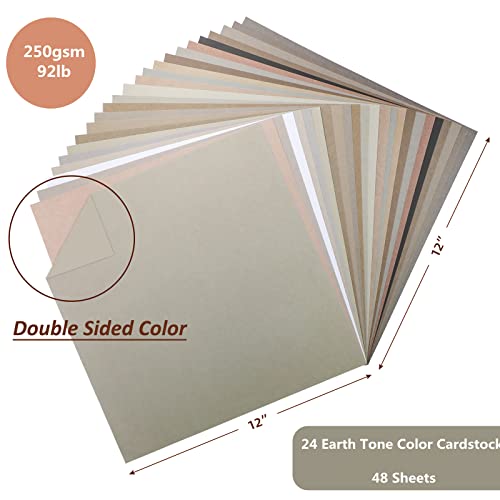Livholic 48 Sheets Earth Tones Color Card Stock Paper 12x12 250 gsm 92 lb Cover Neutral Scrapbook Paper 24 Assorted Colors Double Sided Grays Cardstock for Cricut, Cardmaking - Image 2