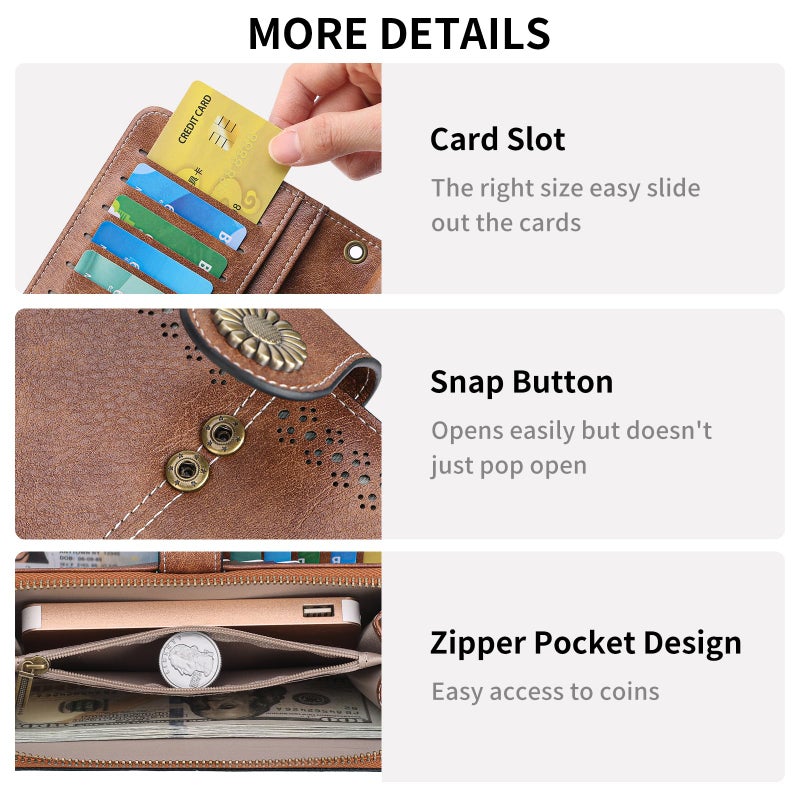 SENDEFN Wallet for Women RFID Blocking Leather Clutch Long Purse Large Capacity Credit Card Holder Wristlet - Image 4