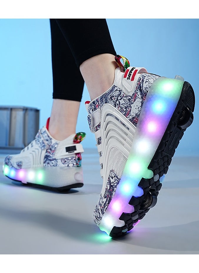 LITTLE ROCKZ - LED Flash Light Fashion Shiny Sneaker Skate Heelys Shoes With Wheels And Lightning Sole - Image 1