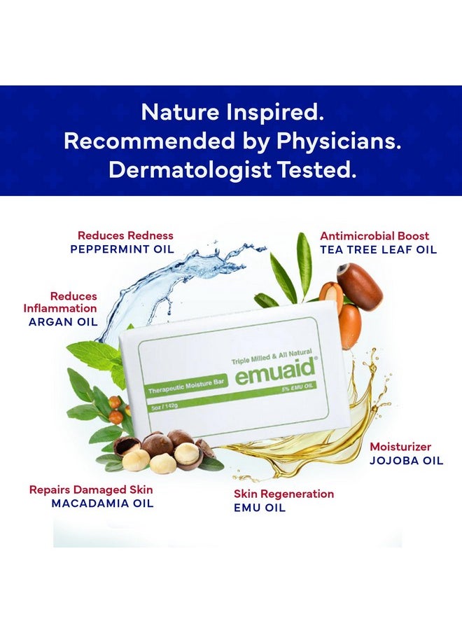 Emuaid - EMUAID Therapeutic Moisture Bar | Cleansing Face & Body Bar Soap |Soothe & Repair Dry, Damaged Skin |with 5% Emu Oil, Tea Tree Oil, Argan Oil, Macadamia & Jojoba | For All Skin Types | 5oz Bar, 1 Pack - Image 1