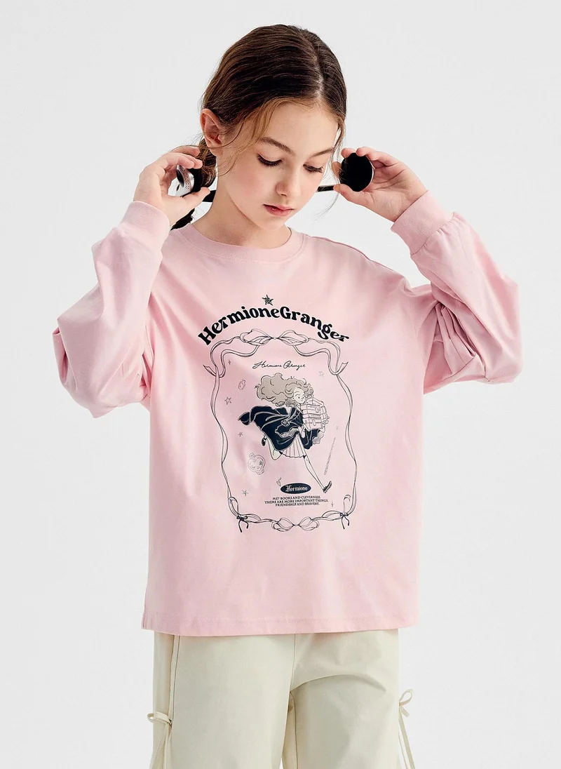 Balabala Kids Girl Round v-neck long-sleeved T-shirt