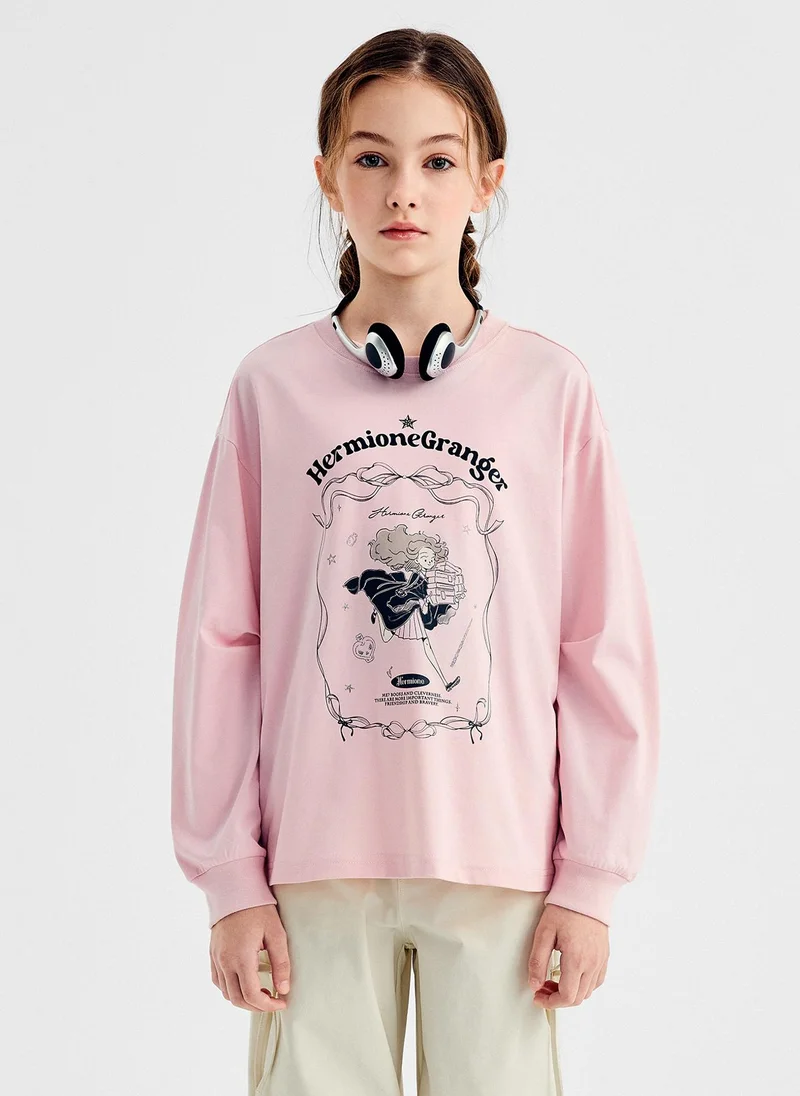 Balabala Kids Girl Round v-neck long-sleeved T-shirt