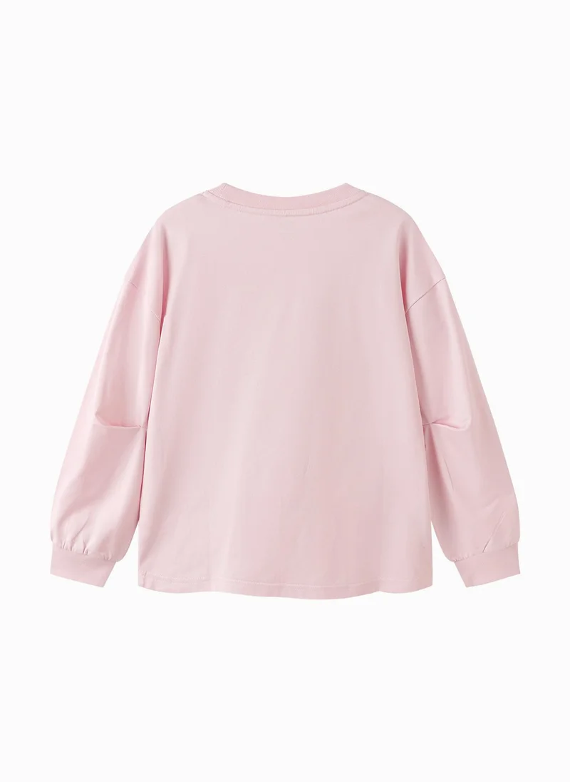 Balabala Kids Girl Round v-neck long-sleeved T-shirt