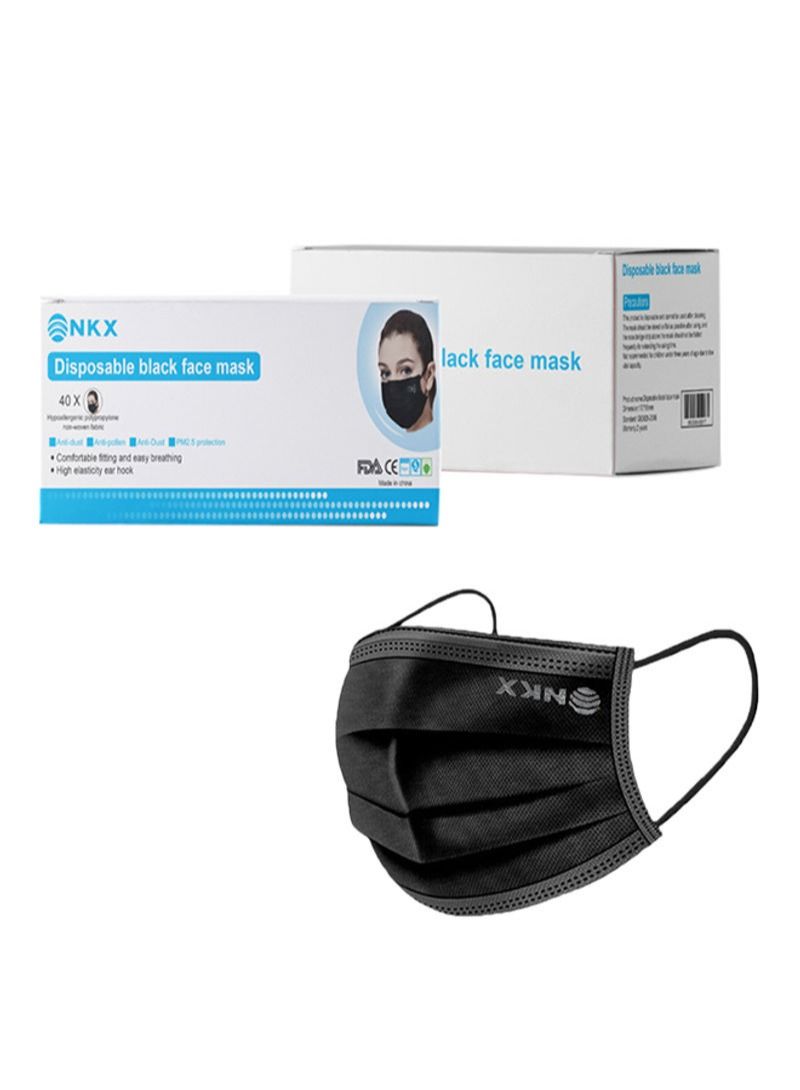 NKX 40-Piece 3 Layers Disposable Pro Protective Black Face Mask for Adults - Image 1