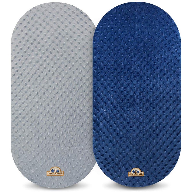 BlueSnail Soft and Strechy Minky Bassinet Fitted Sheet, Cradle Sheets for Bassinet Pad/Mattress 2pk (Bassinet, Navy+Gray) - Image 2