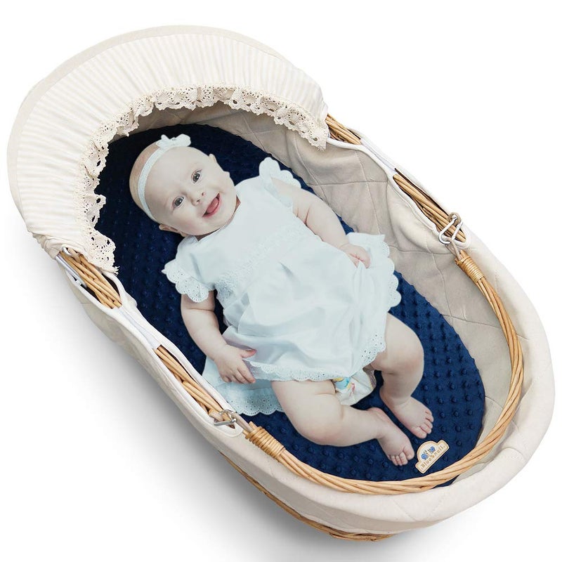 BlueSnail Soft and Strechy Minky Bassinet Fitted Sheet, Cradle Sheets for Bassinet Pad/Mattress 2pk (Bassinet, Navy+Gray) - Image 5