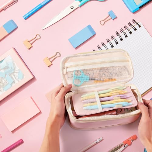 Janhavi Preppy Pencil Case for School Supplies, Large Initial Pencil Pouch with Zipper, Cute Pencil Bag for Office Supplies, Aesthetic Birthday Gift for Kids Teen Girls Adults - Pink H(Chenille) - Image 3