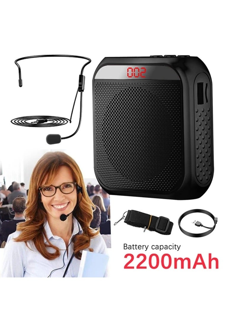 مضخم صوت مع ميكروفون سلكي وسماعة رأس، نظام مكبر صوت محمول قابل لإعادة الشحن، ميكروفون شخصي لمضخم الصوت، مكبر صوت للمعلمين، مرشدي الجولات/المدربين، الاجتماعات/اليوغا/اللياقة البدنية (أسود) - Image 2