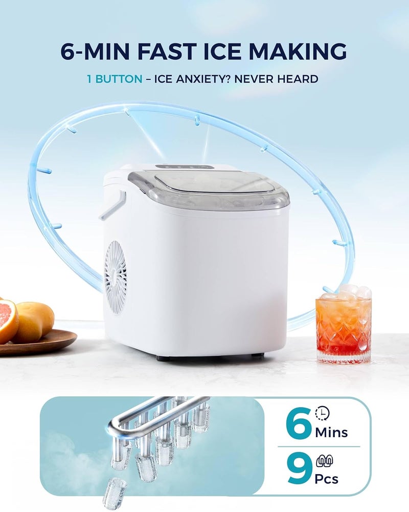 EUHOMY Ice Maker Machine Countertop, 12Kg Per Day 9 Bullet Ice in 6 Mins, Ice Machine with Self-Cleaning, Ice Maker Energy-Saving for Home/Kitchen/Office/Party/RV/Bar - Image 2