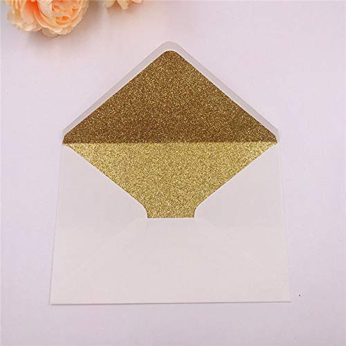 Lucky Star 25 PCS A7 Pearlescent Gold Glitter Envelope,5.35 x 7.7 inches, Perfect for 5x7 Wedding Invitation Cards,Greeting Invite (Pearl ivory+Gold glitter) - Image 3