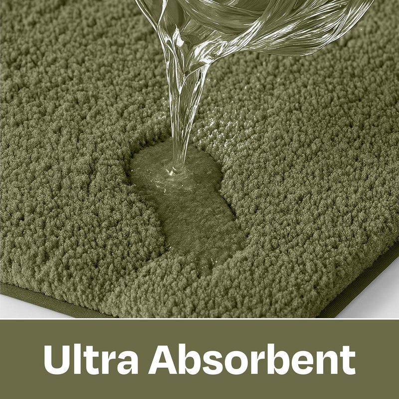 enera Microfibre Bath Mat | Soft & Absorbent 1700 GSM | Non-Slip Latex Backing | Quick Dry, Washable Multipurpose Floor Mat for Bathroom, Bedroom, Kitchen & Home (Stello 40 x 60 cm) (Moss Green) - Image 4