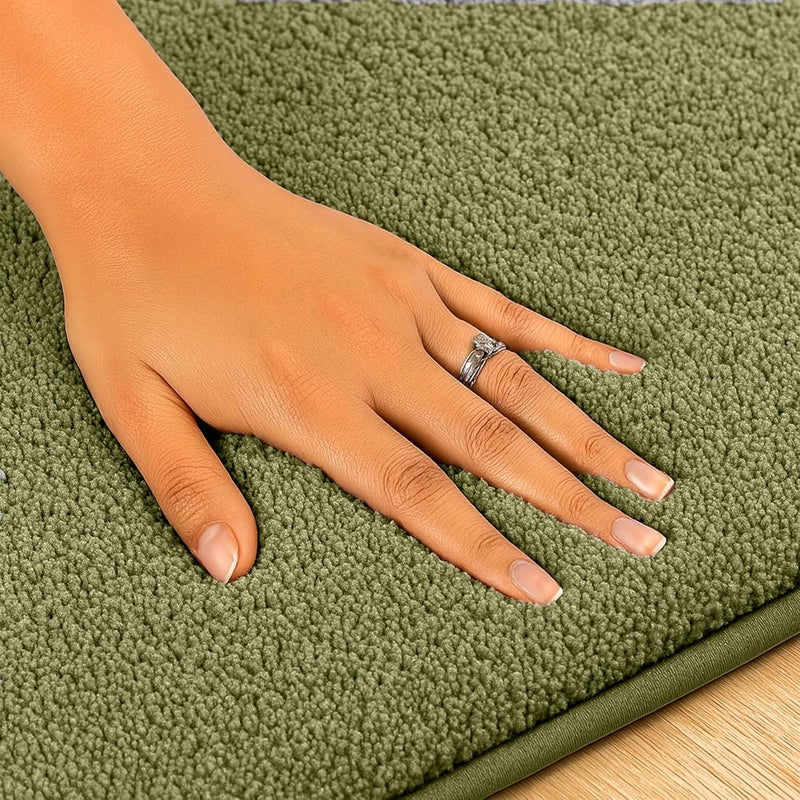 enera Microfibre Bath Mat | Soft & Absorbent 1700 GSM | Non-Slip Latex Backing | Quick Dry, Washable Multipurpose Floor Mat for Bathroom, Bedroom, Kitchen & Home (Stello 40 x 60 cm) (Moss Green) - Image 3