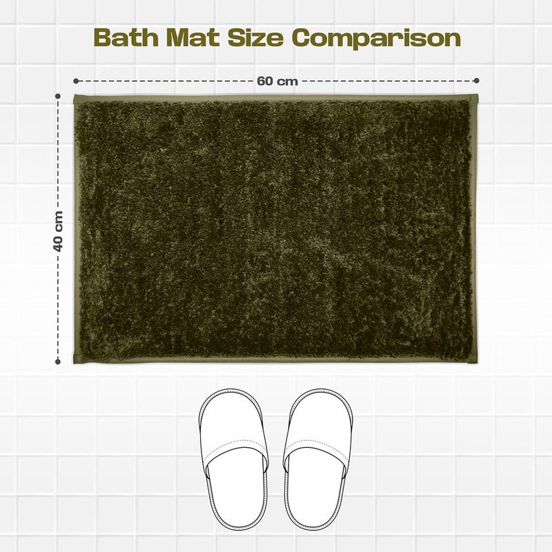 enera Microfibre Bath Mat | Soft & Absorbent 1700 GSM | Non-Slip Latex Backing | Quick Dry, Washable Multipurpose Floor Mat for Bathroom, Bedroom, Kitchen & Home (Stello 40 x 60 cm) (Moss Green) - Image 2