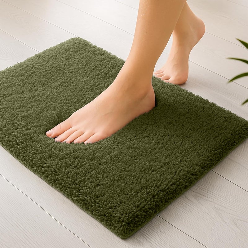 enera Microfibre Bath Mat | Soft & Absorbent 1700 GSM | Non-Slip Latex Backing | Quick Dry, Washable Multipurpose Floor Mat for Bathroom, Bedroom, Kitchen & Home (Stello 40 x 60 cm) (Moss Green) - Image 1